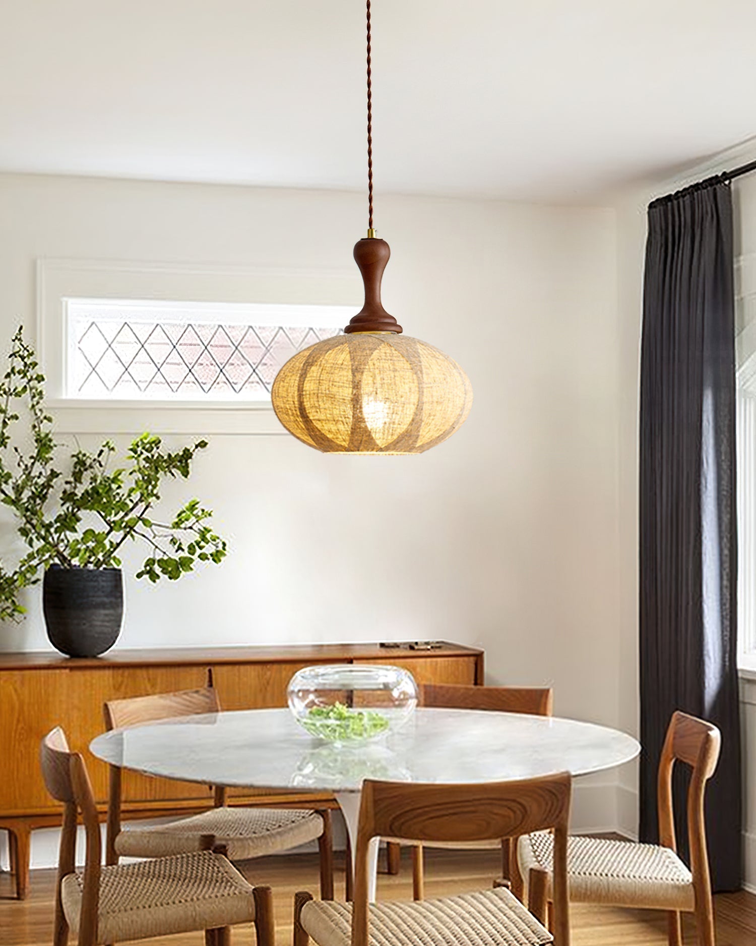Kenso Suspension Lampe en Tissu Sphérique Col en Bois - Neutralighting