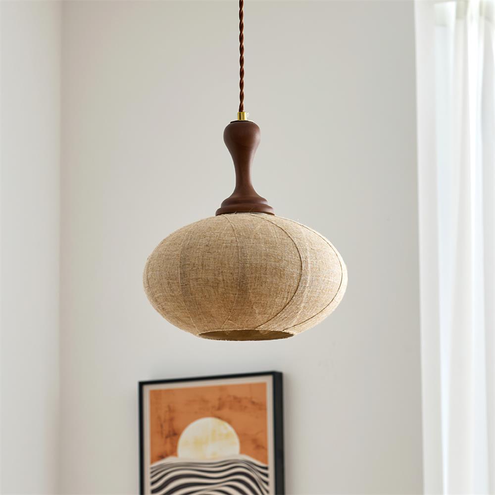 Kenso Suspension Lampe en Tissu Sphérique Col en Bois - Neutralighting