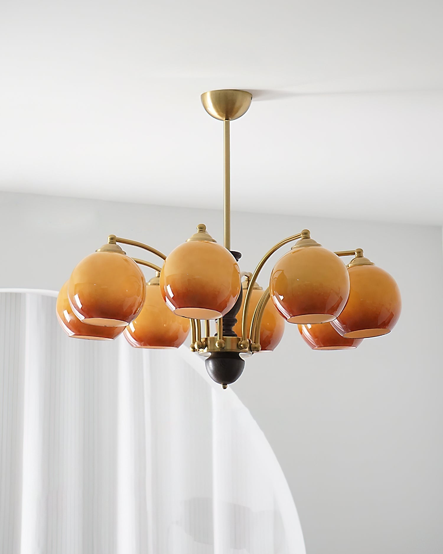 Chandelier Glass Shades Frame Wood Accents Mid-Century Calm - Letslighting