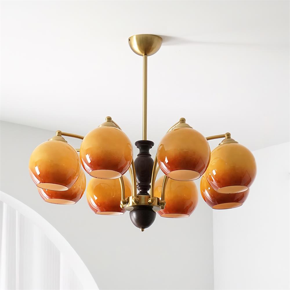 Chandelier Glass Shades Frame Wood Accents Mid-Century Calm - Letslighting
