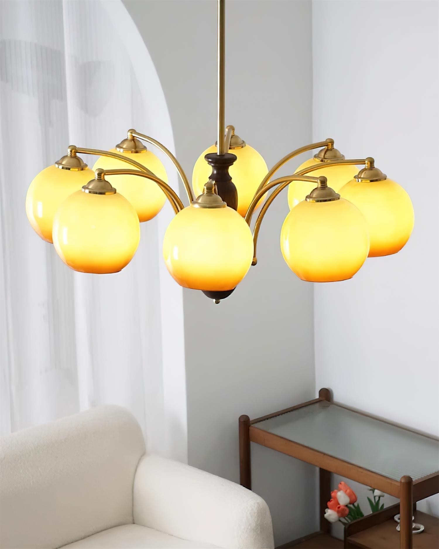 Chandelier Glass Shades Frame Wood Accents Mid-Century Calm - Letslighting