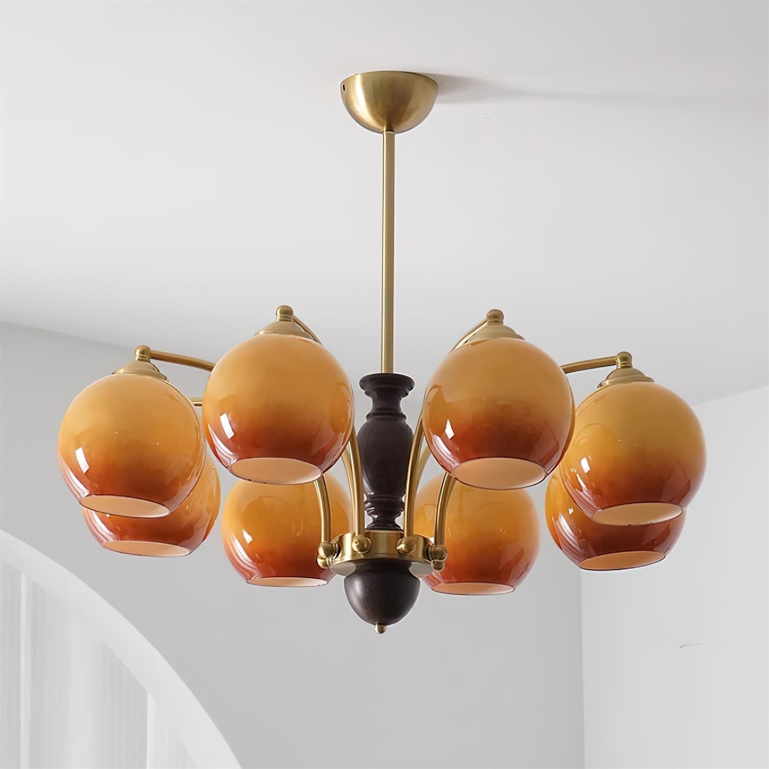 Chandelier Glass Shades Frame Wood Accents Mid-Century Calm - Letslighting