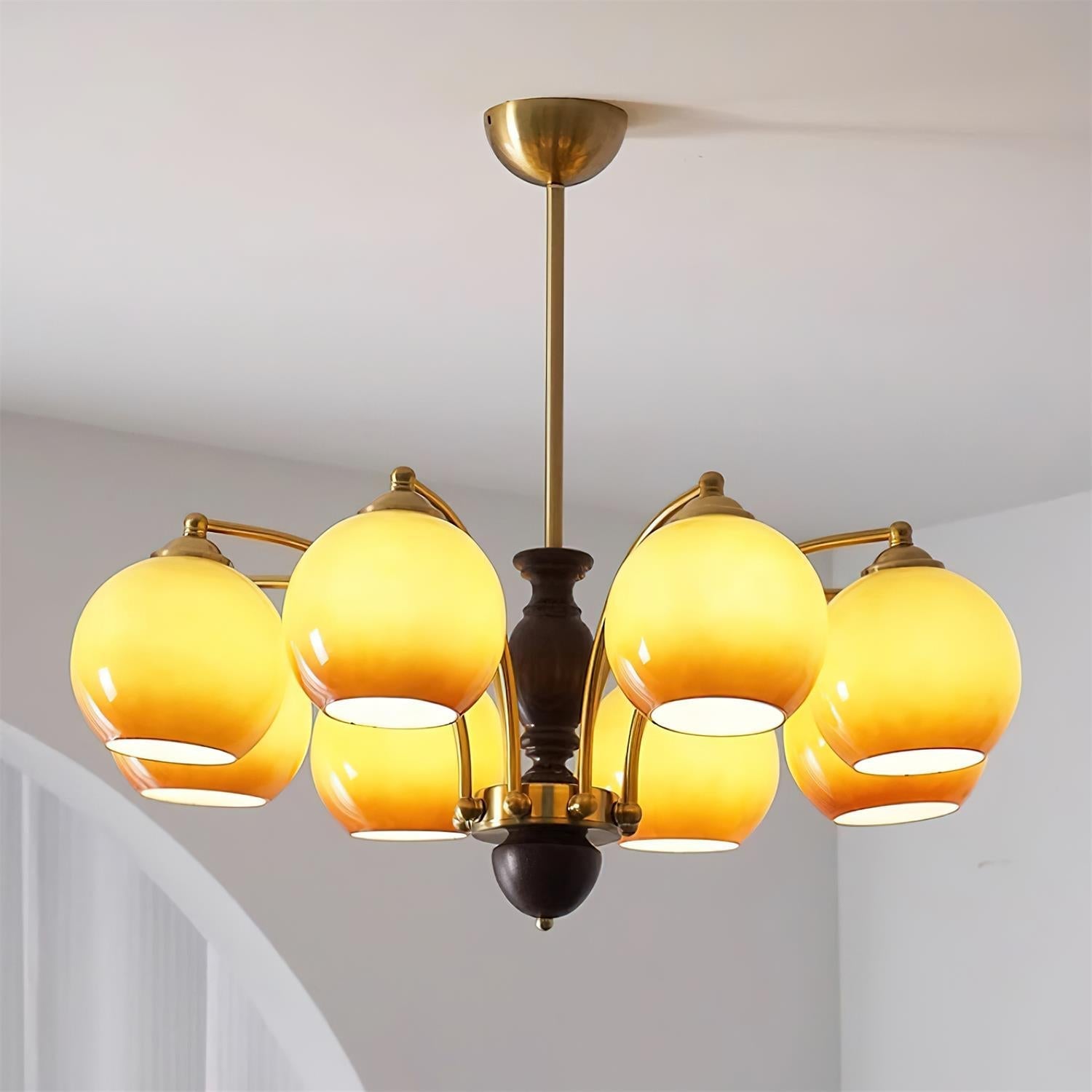 Chandelier Glass Shades Frame Wood Accents Mid-Century Calm - Letslighting