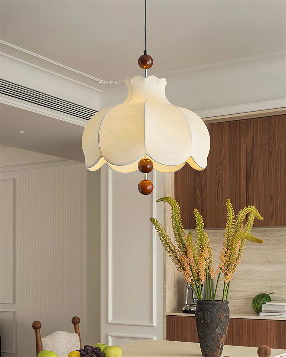 Oria Suspension avec abat-jour en tissu et accents en bois, style vintage, pour salon - Neutralighting