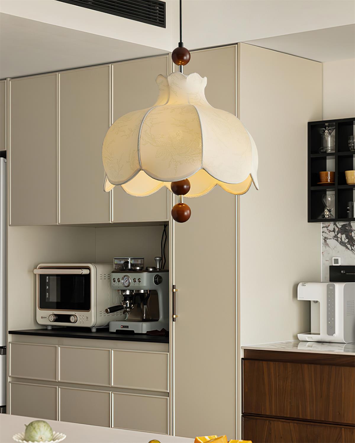 Oria Suspension avec abat-jour en tissu et accents en bois, style vintage, pour salon - Neutralighting
