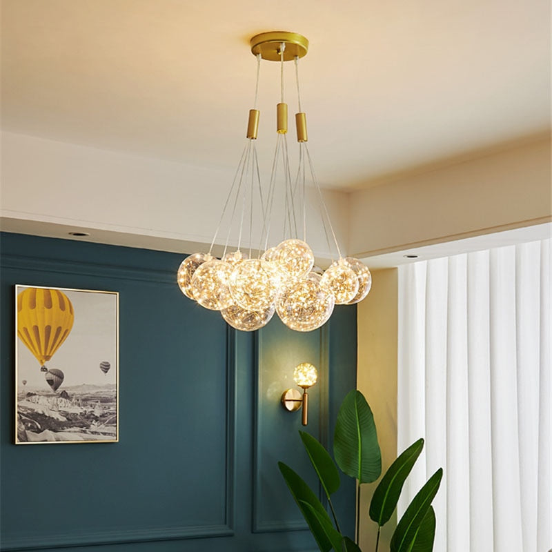 Valentina  Suspension Bubble Moderne Métal/Verre Transparent/Étoilé Salon