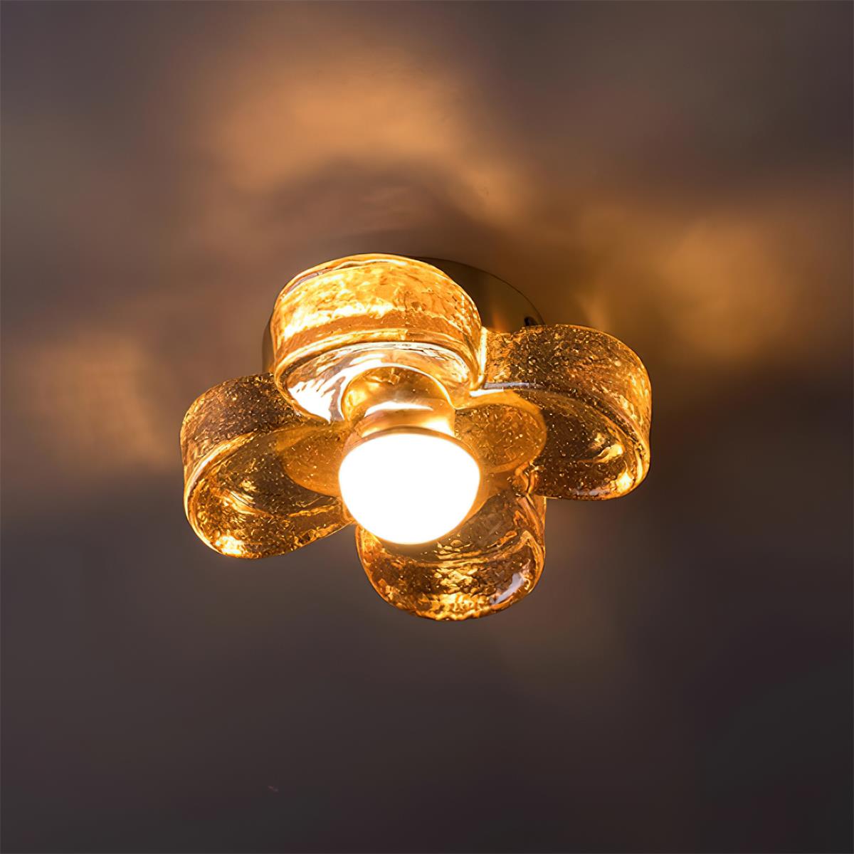Lampe Plafond avec Pétales de Trèfle en Verre Ambre et Laiton Style Scandinave - Neutralighting