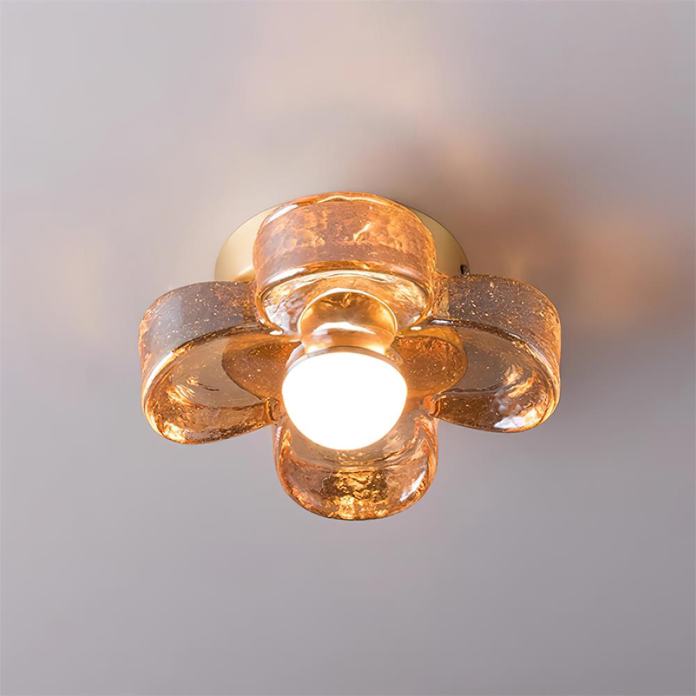Lampe Plafond avec Pétales de Trèfle en Verre Ambre et Laiton Style Scandinave - Neutralighting