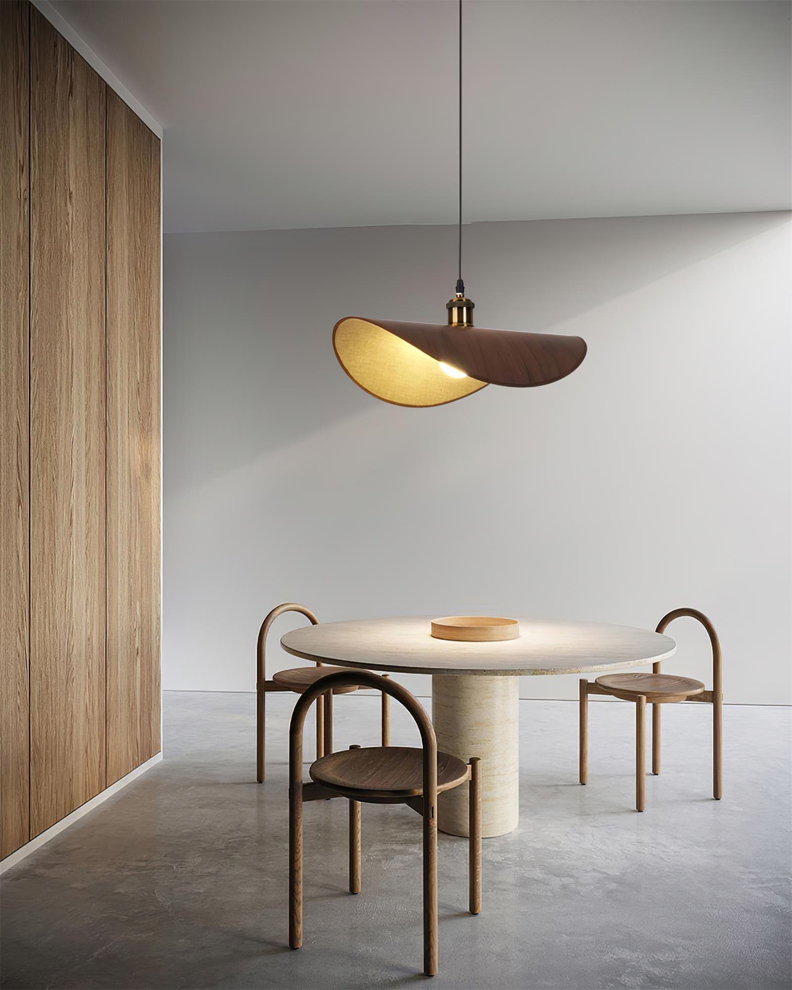 Pendant Lamp Linen Fabric Shade Wood Organic Sculptural - Letslighting