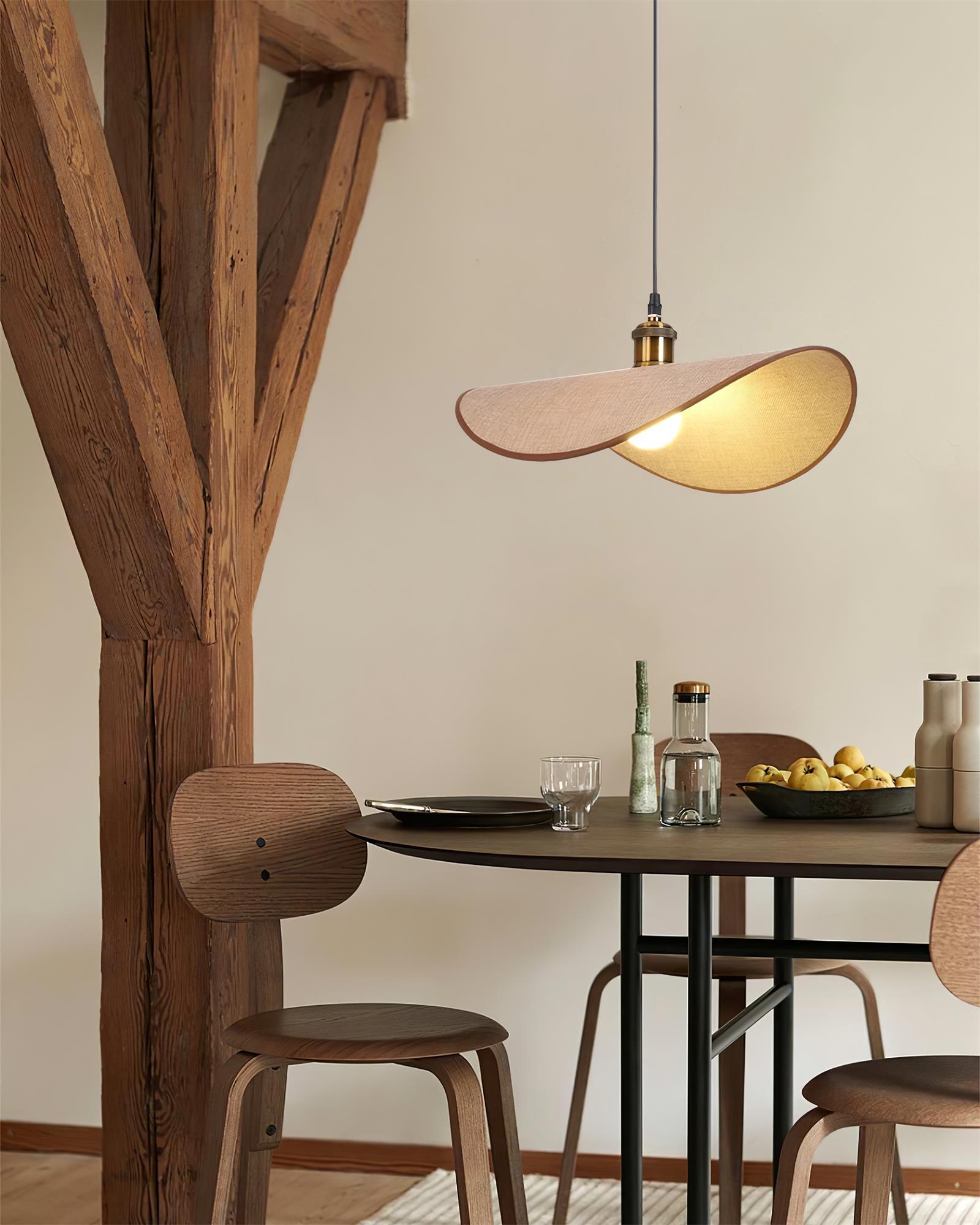 Pendant Lamp Linen Fabric Shade Wood Organic Sculptural - Letslighting