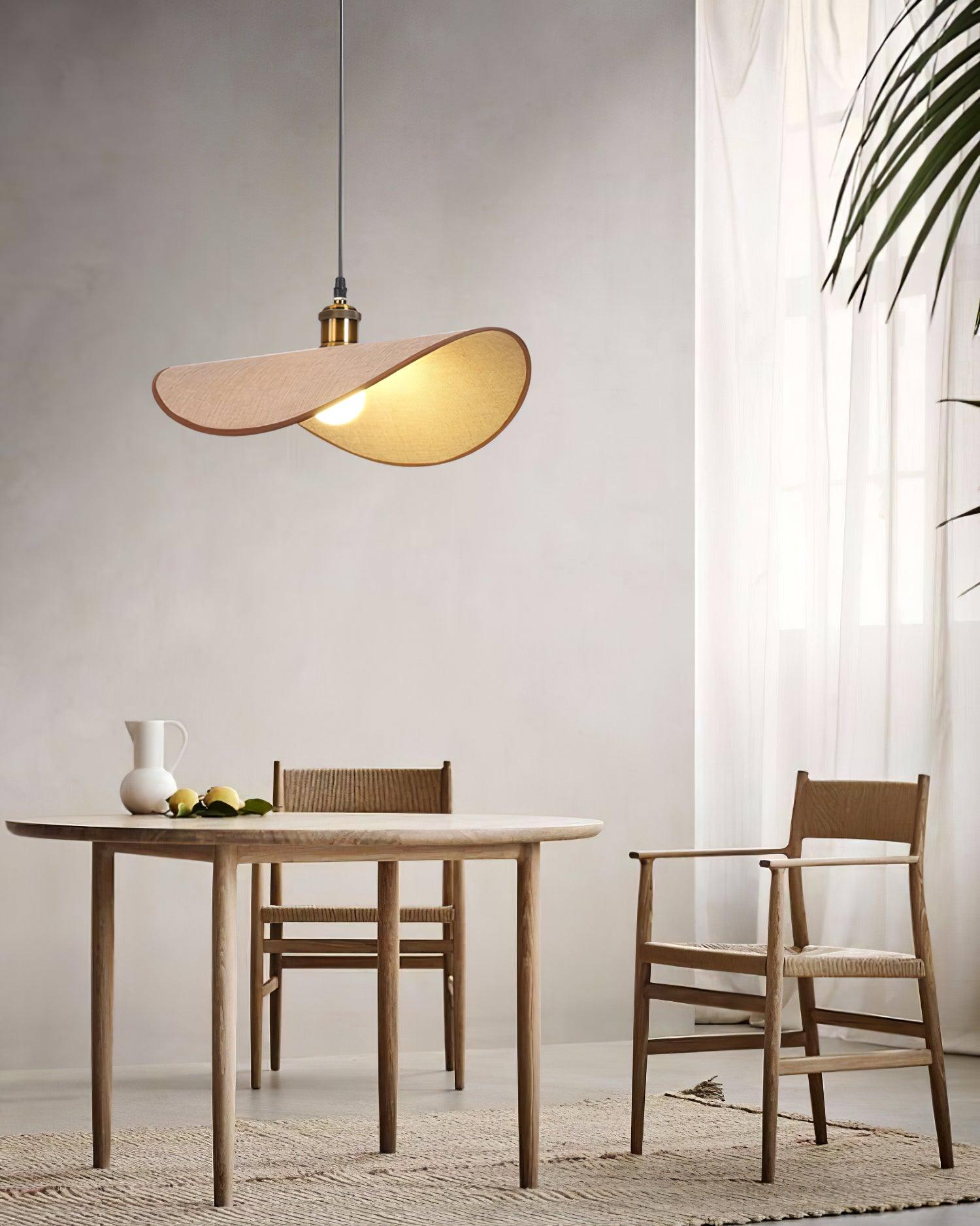 Pendant Lamp Linen Fabric Shade Wood Organic Sculptural - Letslighting