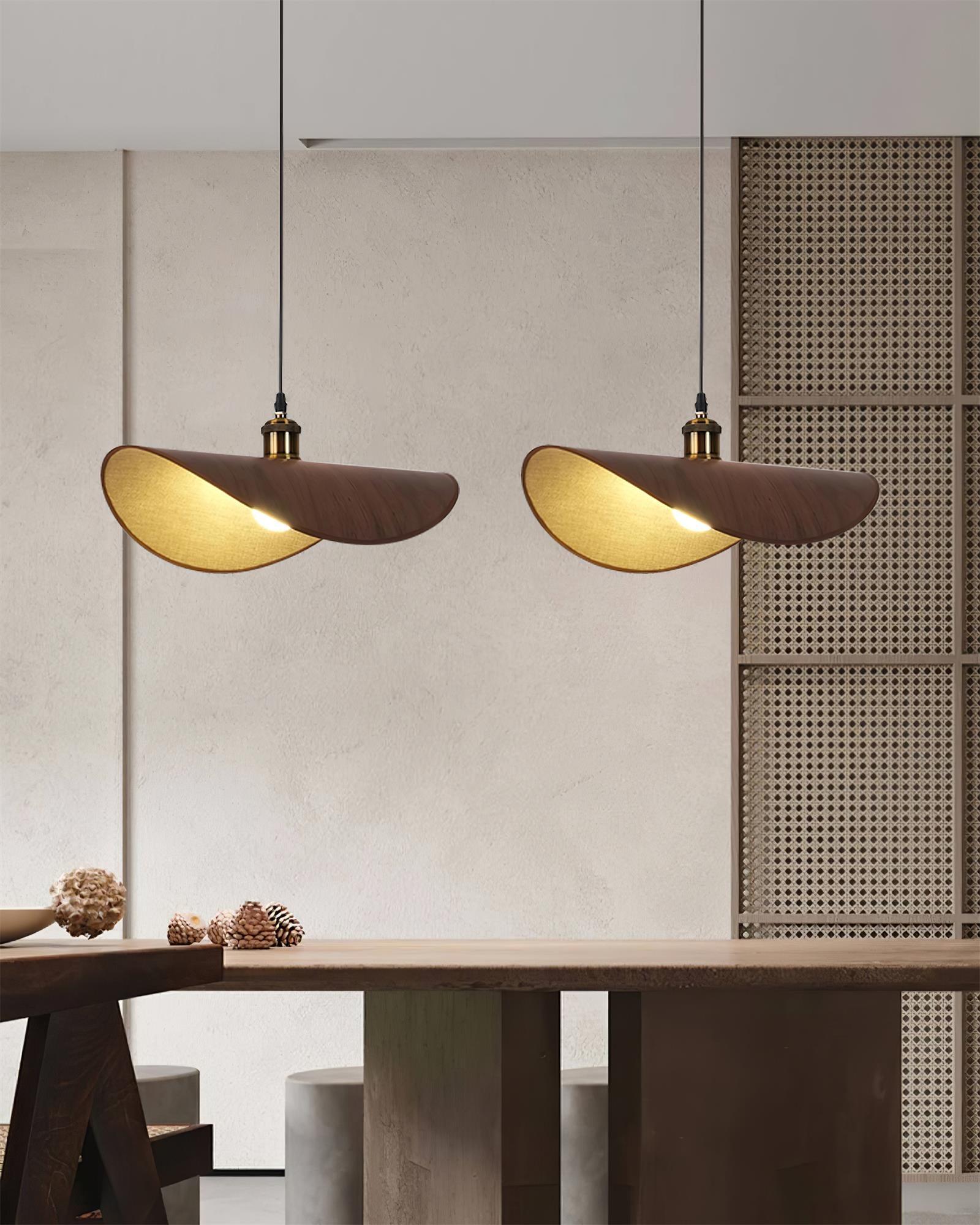 Pendant Lamp Linen Fabric Shade Wood Organic Sculptural - Letslighting