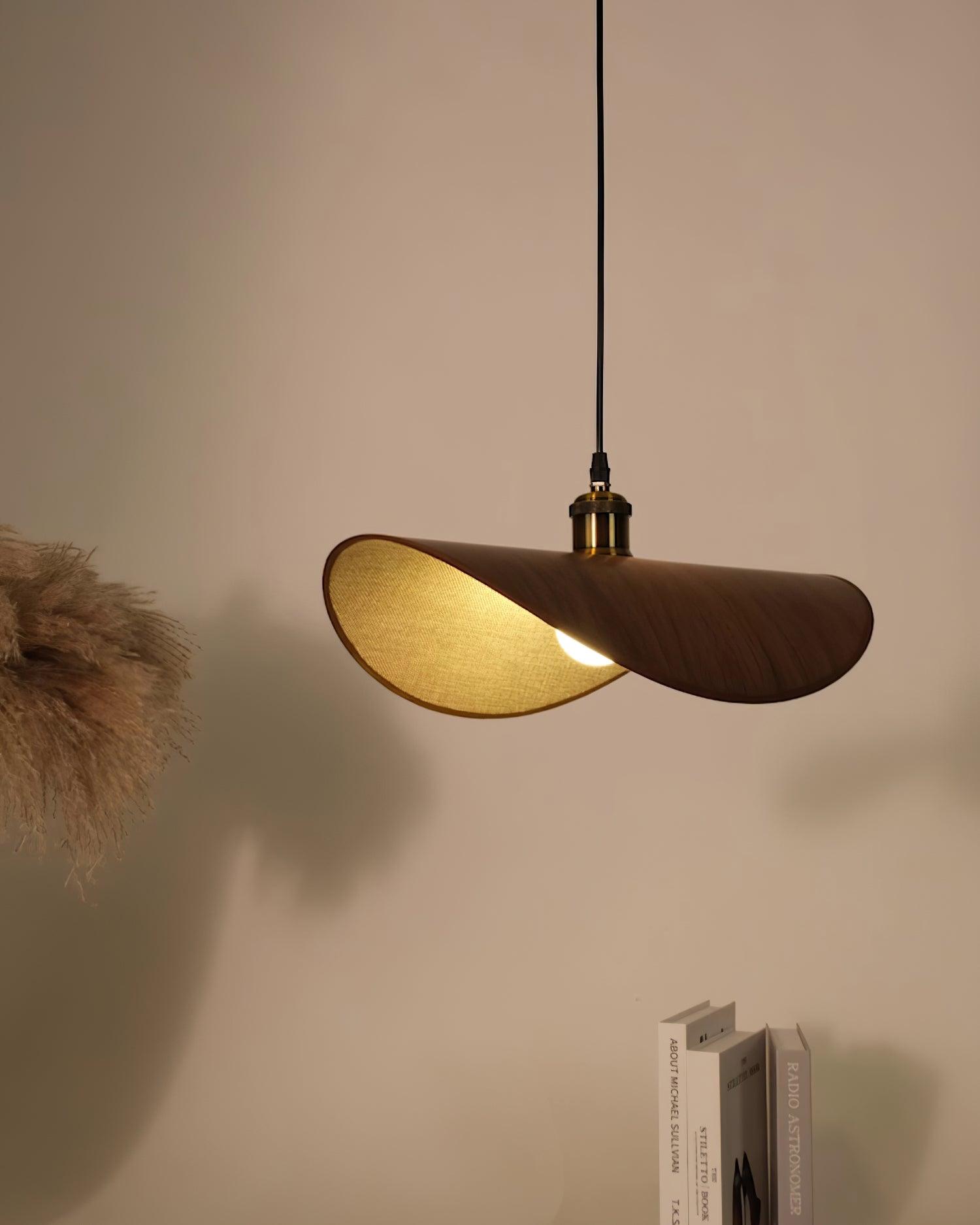 Pendant Lamp Linen Fabric Shade Wood Organic Sculptural - Letslighting