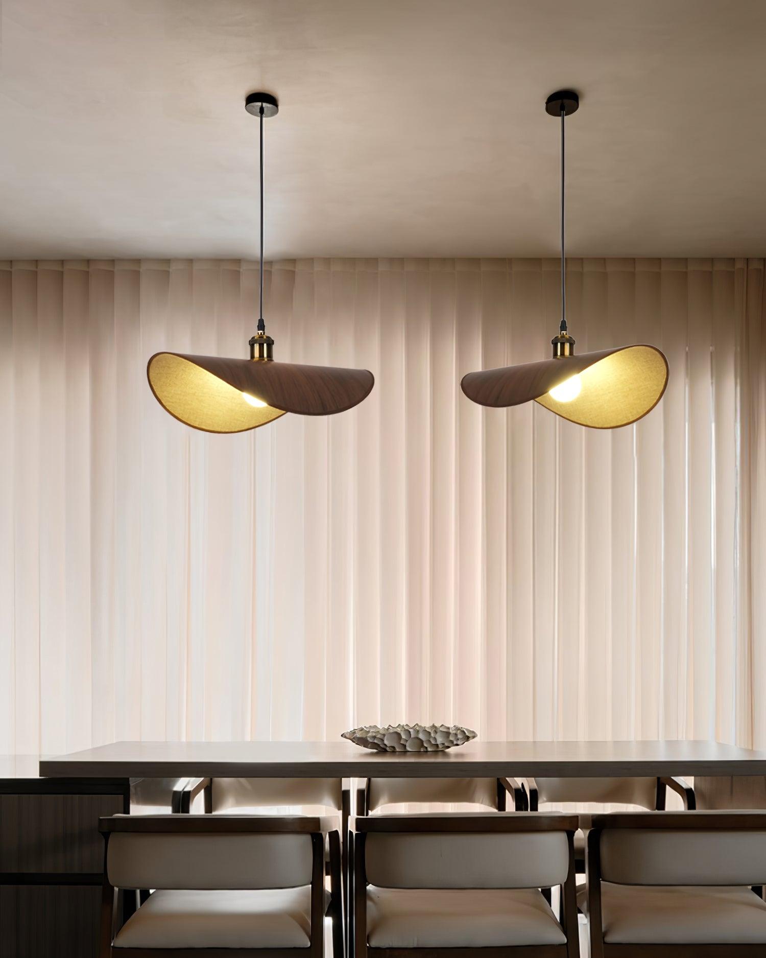 Pendant Lamp Linen Fabric Shade Wood Organic Sculptural - Letslighting