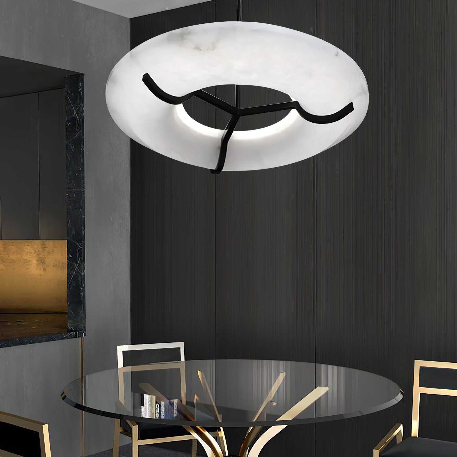 Eldorora Modern Minimalist Brass Alabaster Chandelier - Lamp Copper
