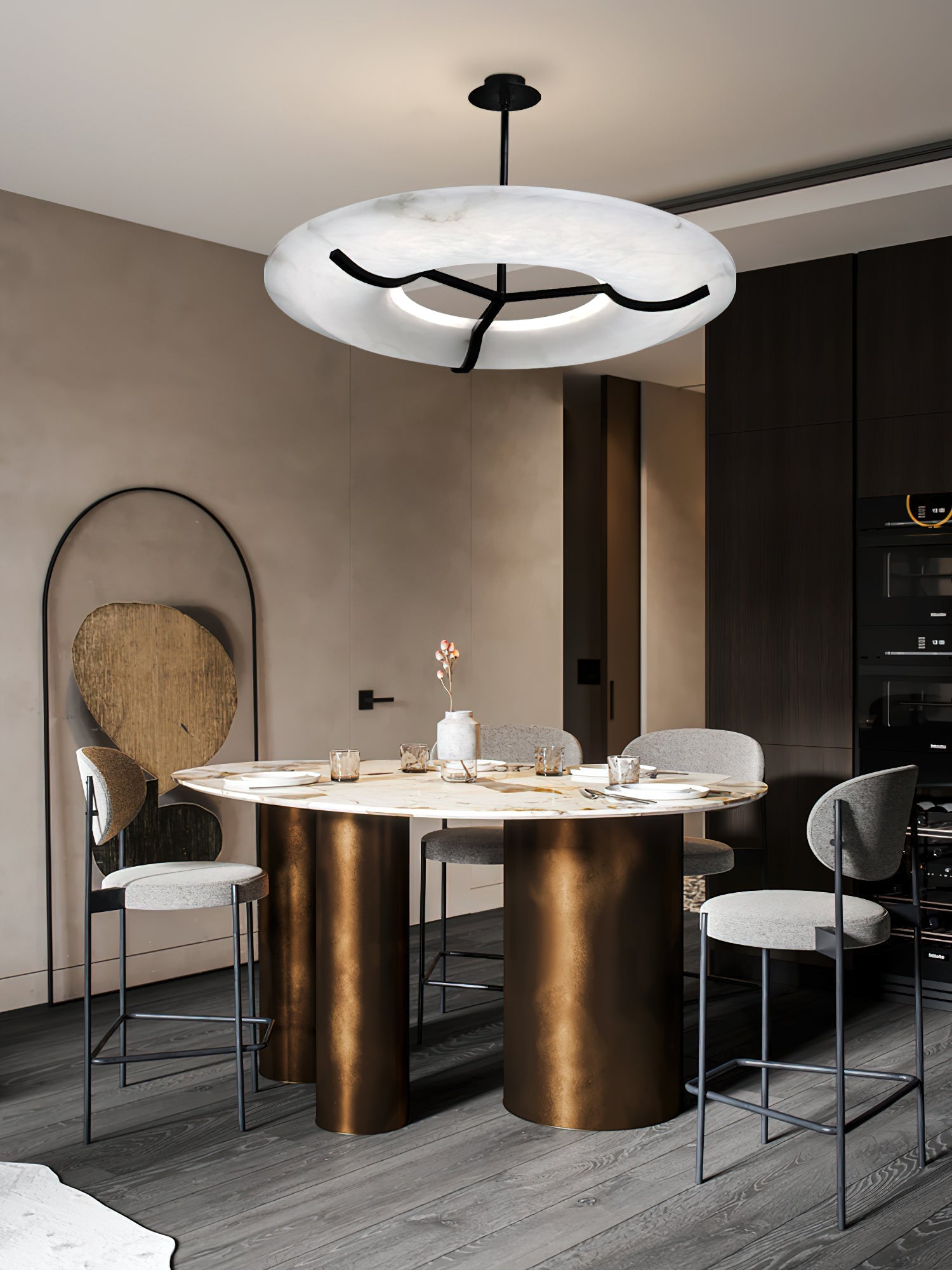 Eldorora Modern Minimalist Brass Alabaster Chandelier - Lamp Copper
