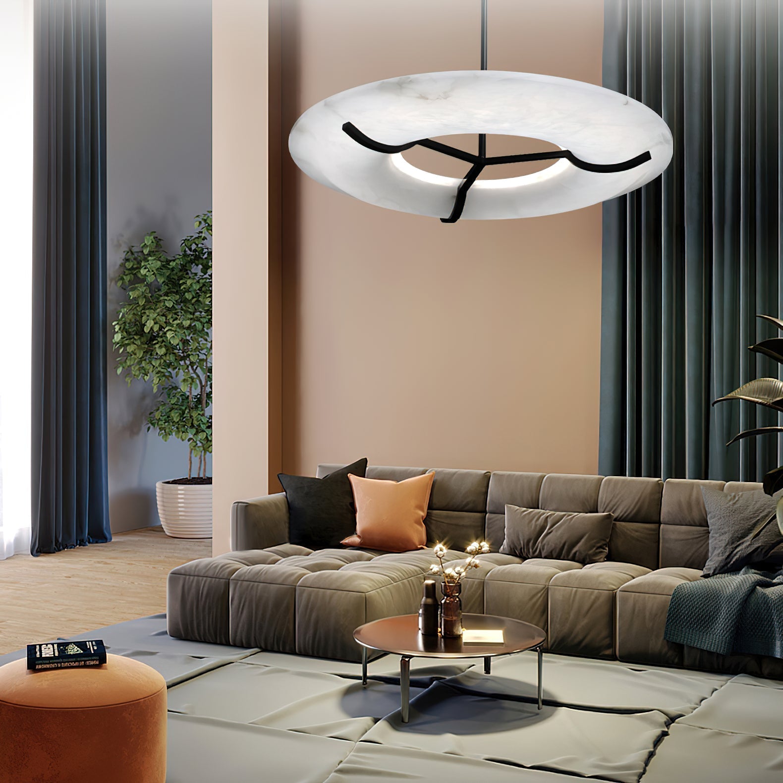 Eldorora Modern Minimalist Brass Alabaster Chandelier - Lamp Copper