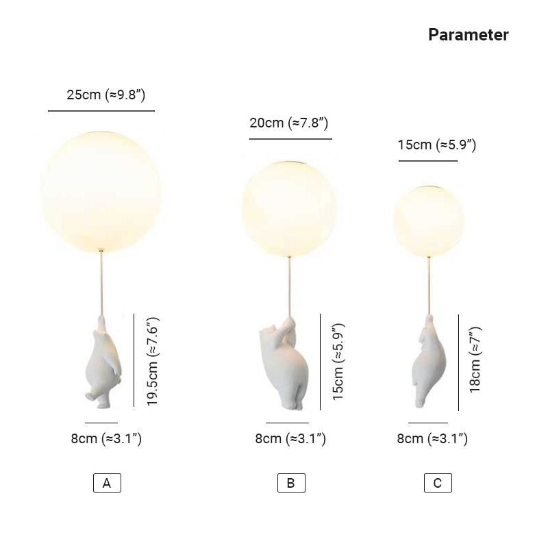 Bear Balloon Suspension/ Plafonnier Ballon Moderne Résine Chambre - Neutralighting