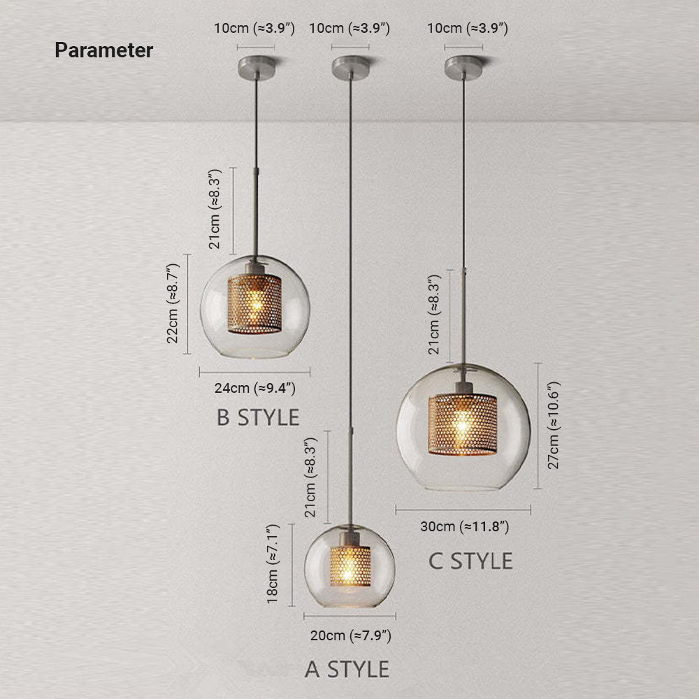 Hessa Suspension Globe/Cylindre Moderne. Métal/Verre. Doré/Argent. Salon