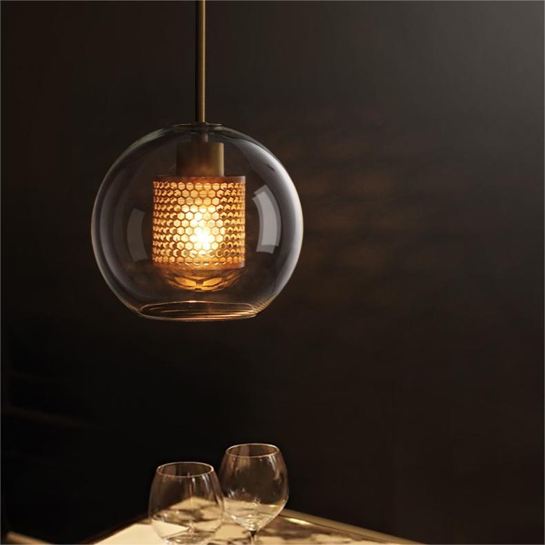 Hessa Suspension Globe/Cylindre Moderne. Métal/Verre. Doré/Argent. Salon