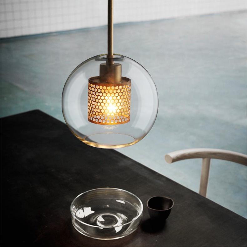 Hessa Suspension Globe/Cylindre Moderne. Métal/Verre. Doré/Argent. Salon