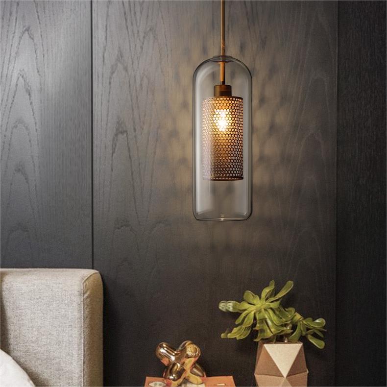 Hessa Suspension Globe/Cylindre Moderne. Métal/Verre. Doré/Argent. Salon