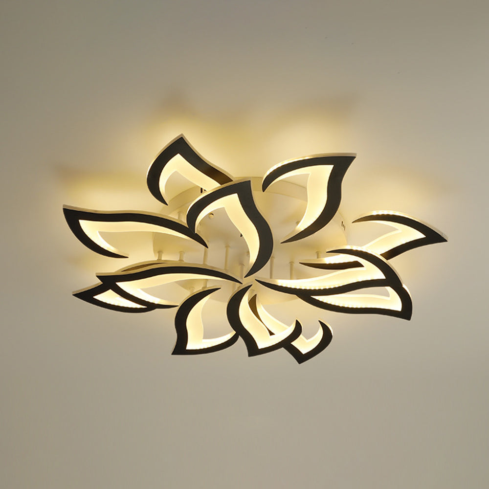 Arisha Plafonnier Fleur Contemporain Métal/Acrylique Noir/Blanc Salon - Neutralighting