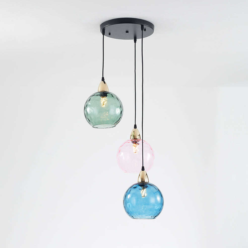 Valentina Suspension Boule Ondulation Nortique Métal/Verre Vert/Gris Salon - Neutralighting