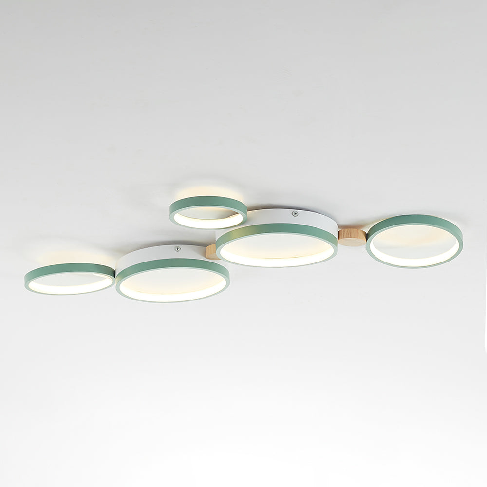 Fylo Plafonnier Rond Moderne. Métal/Bois. Blanc/Gris/Vert. Salon - Neutralighting