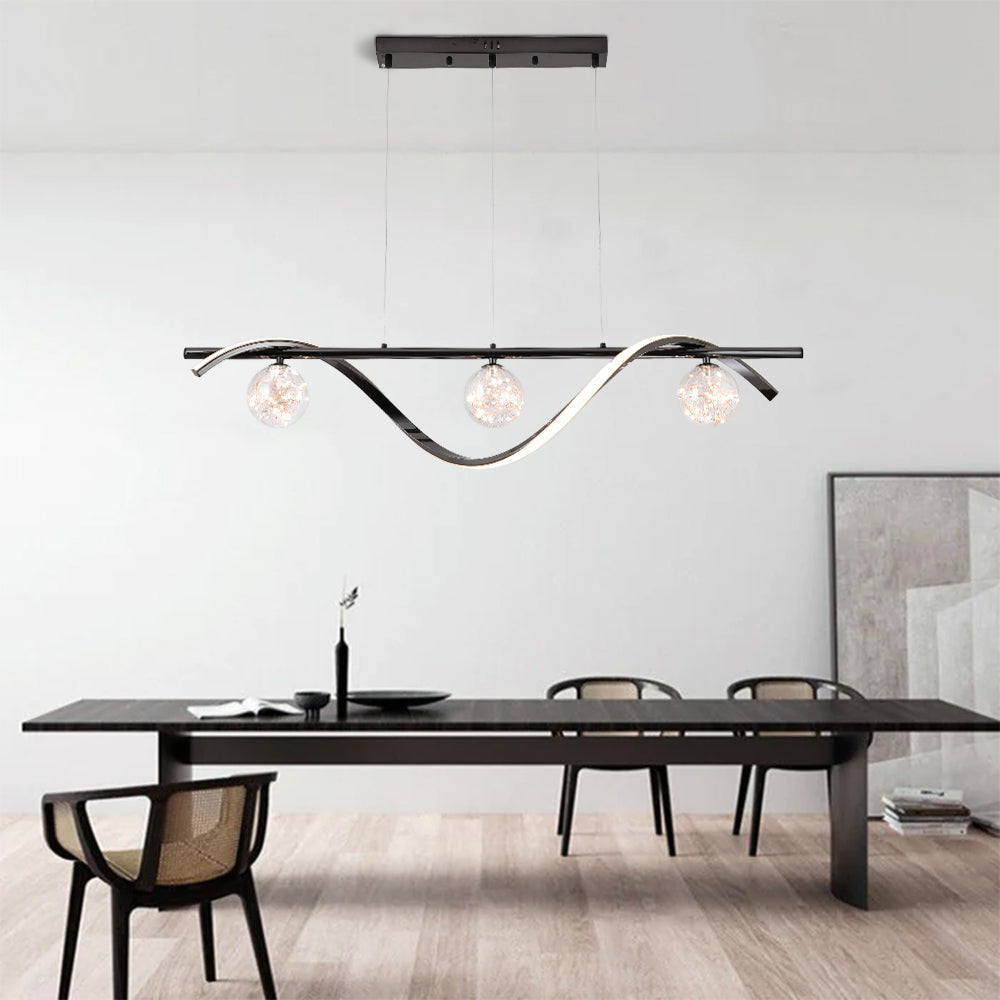 Arisha Suspension Linéaire Moderne, Métal/Verre, Noir/Or, Bar/Restaurant - Neutralighting