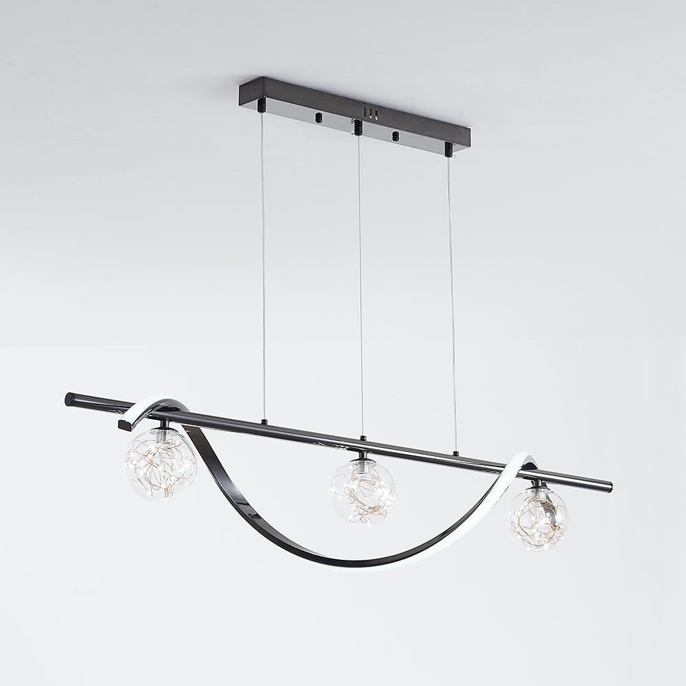 Arisha Suspension Linéaire Moderne, Métal/Verre, Noir/Or, Bar/Restaurant - Neutralighting