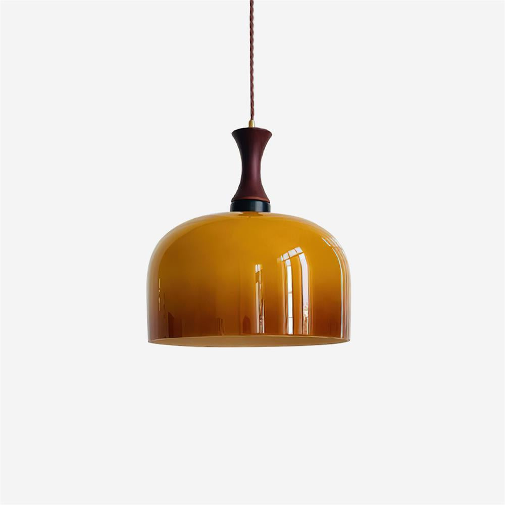 Lacey Suspension Lampe en Verre avec Dôme Ambre et Col en Bois - Neutralighting