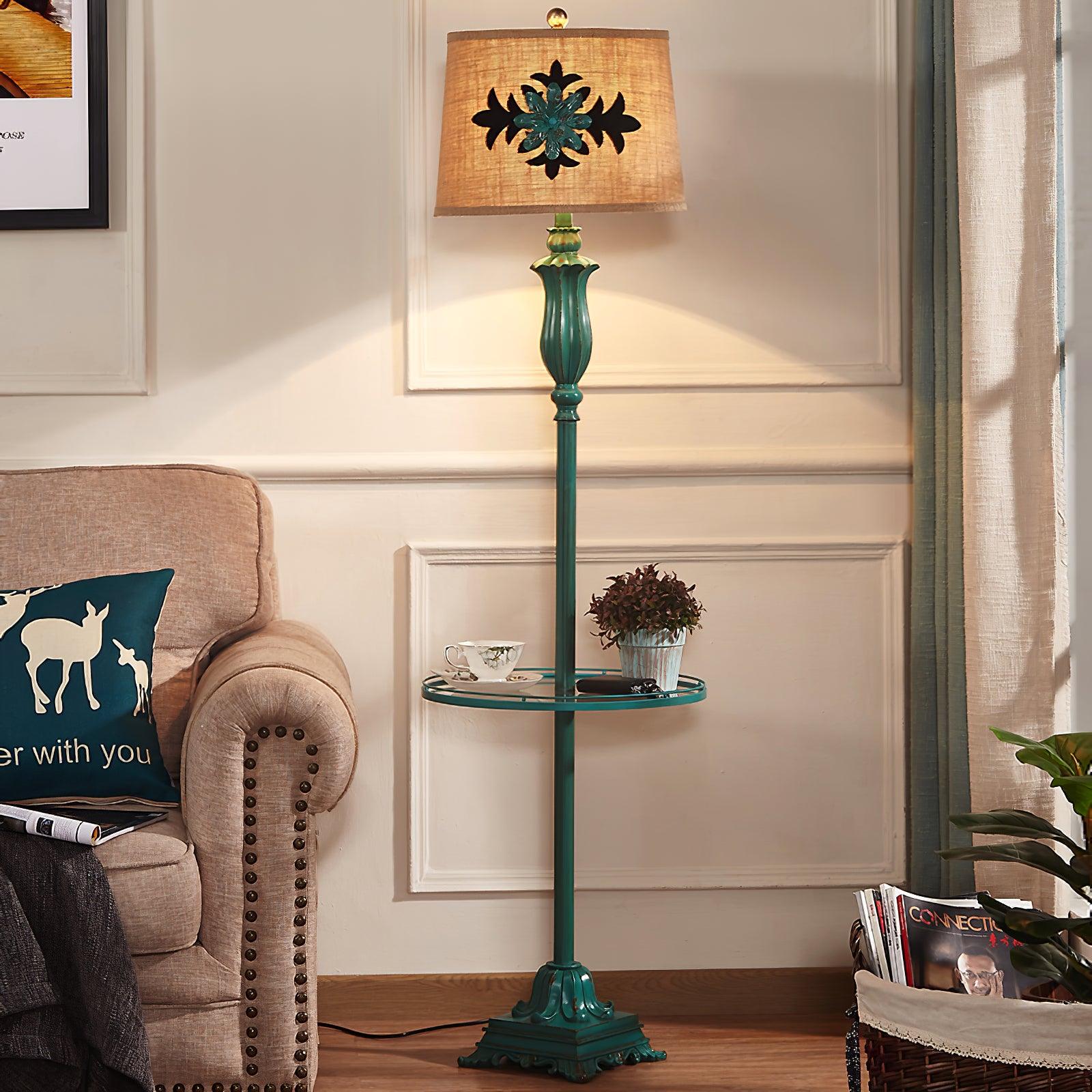Tiffany Lampadaire Cylindre Vintage, Métal/Résine, Vert, Salon