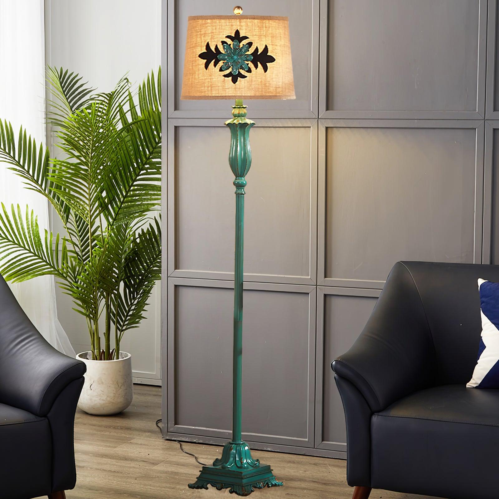 Tiffany Lampadaire Cylindre Vintage, Métal/Résine, Vert, Salon