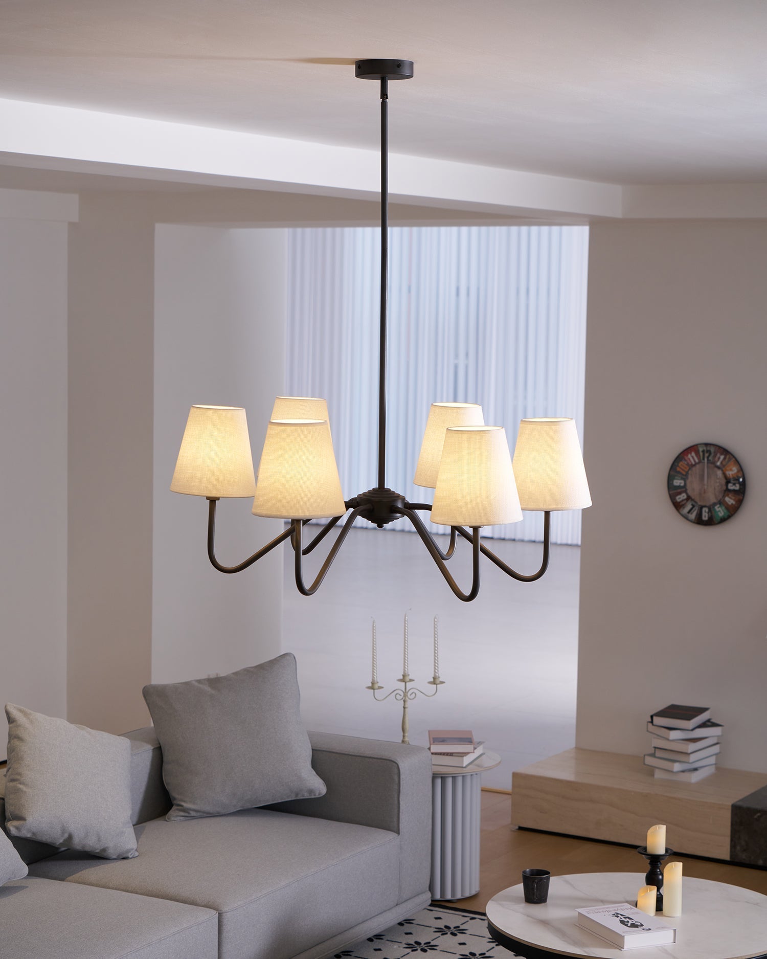 Lassen Chandelier Black Curved Arms Modern - Letslighting