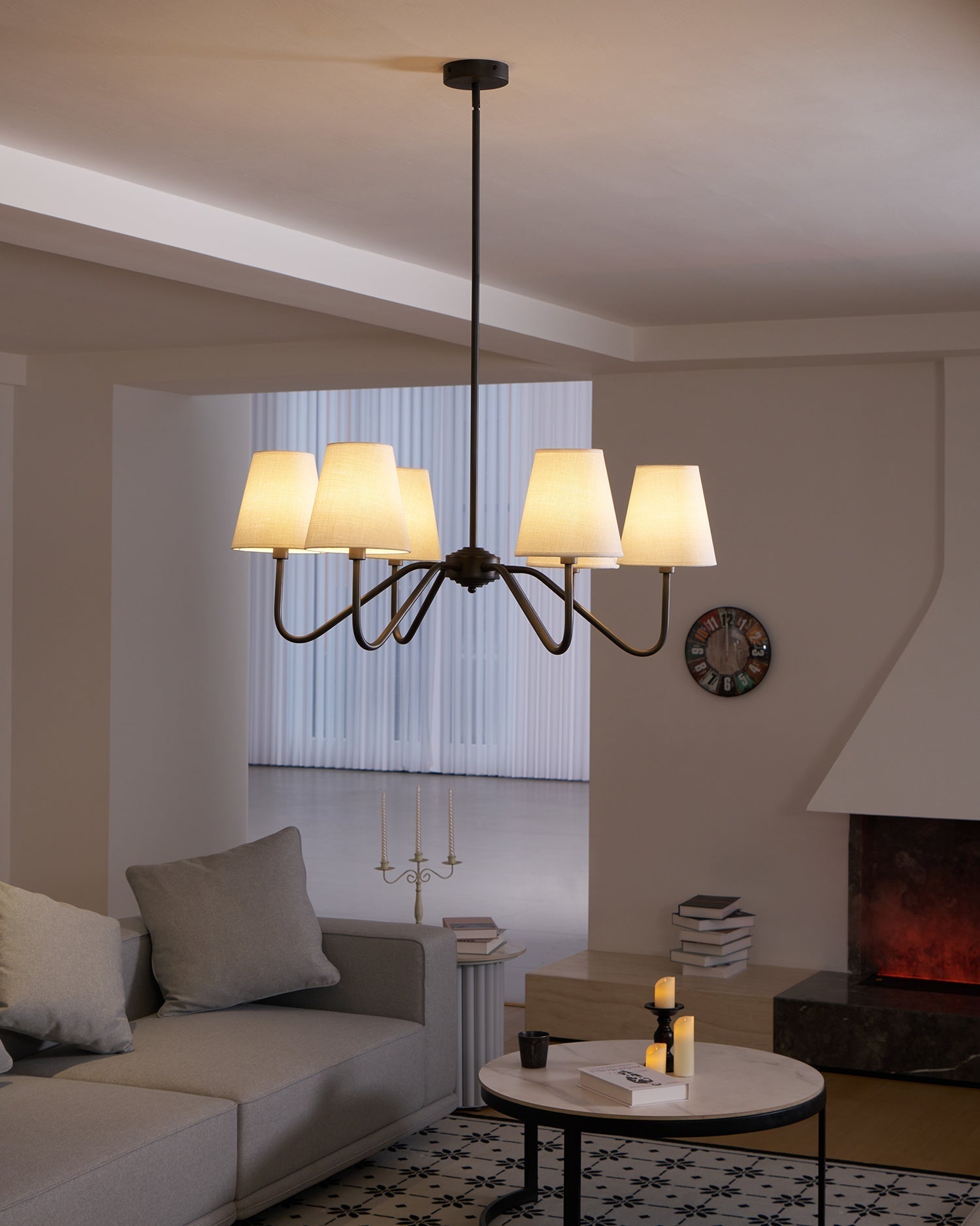 Lassen Chandelier Black Curved Arms Modern - Letslighting