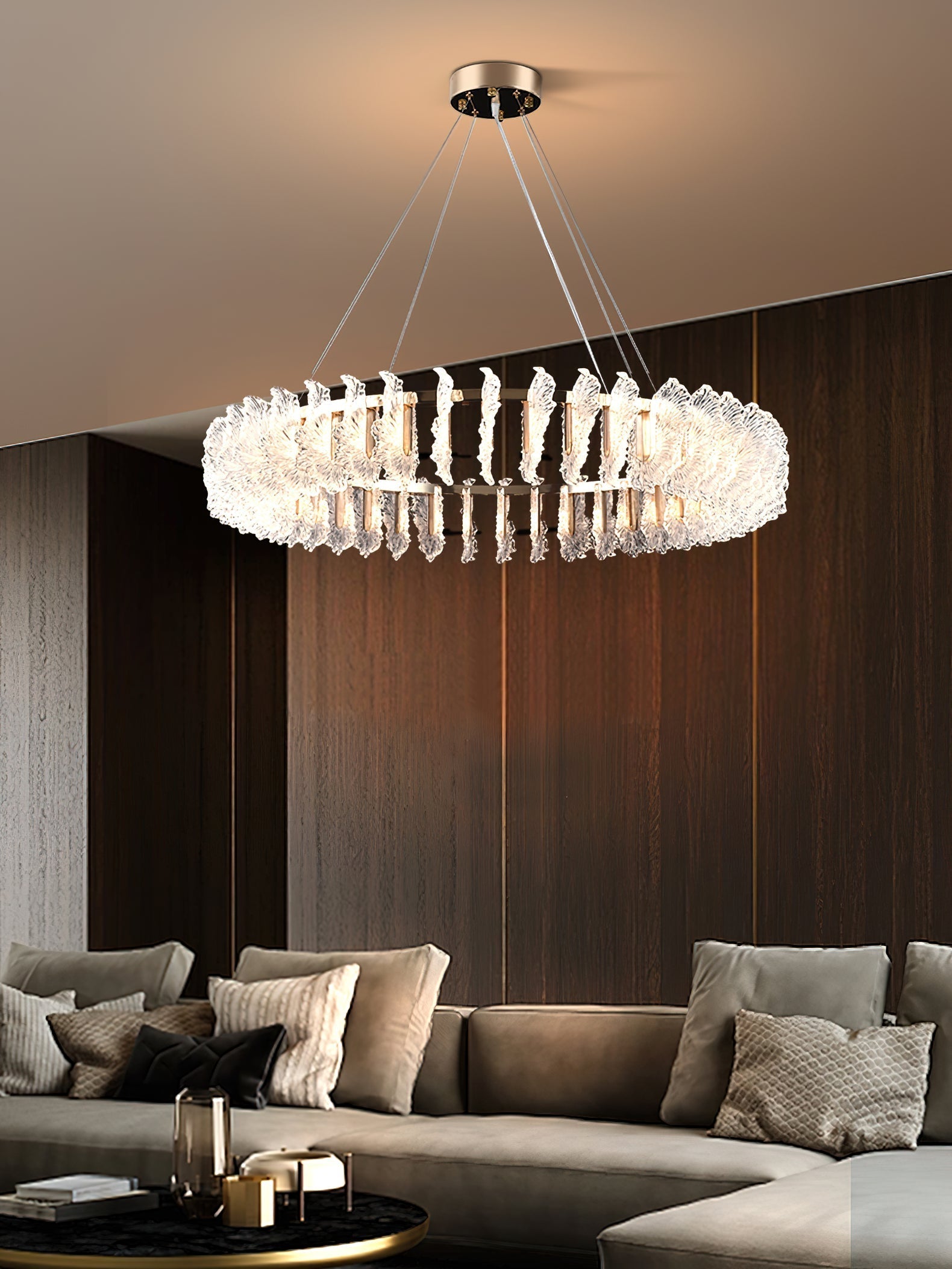 Chandelier en Verre et Acrylique de Luxe Ulcarir Feuille - Neutralighting