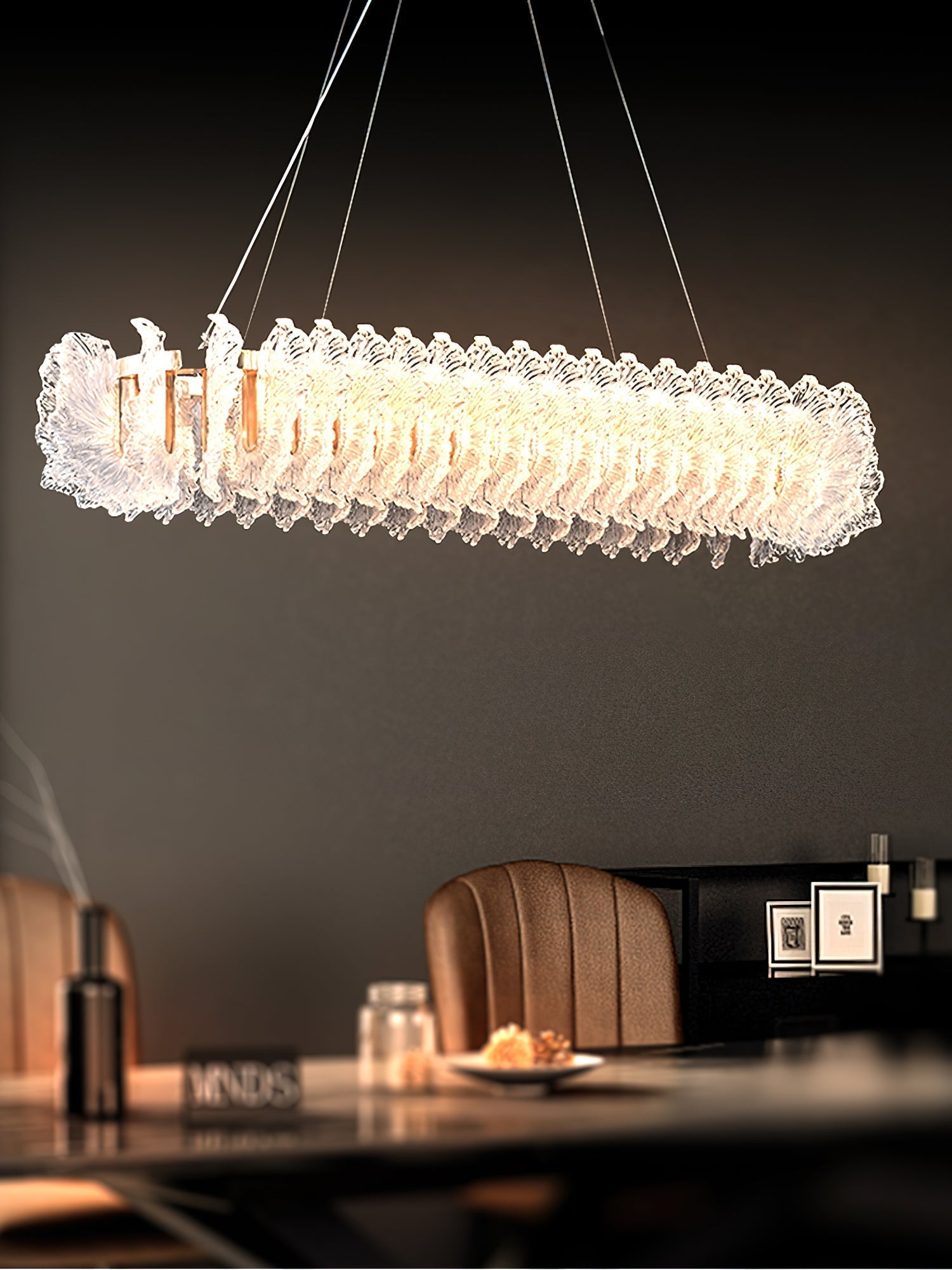 Chandelier en Verre et Acrylique de Luxe Ulcarir Feuille - Neutralighting