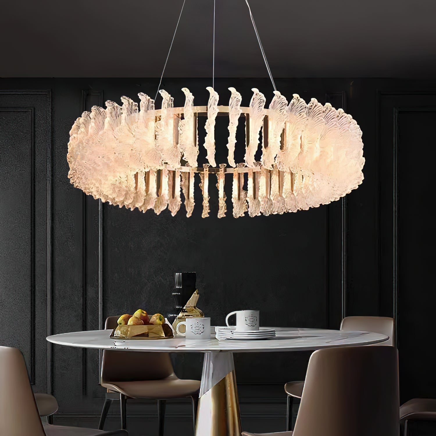 Chandelier en Verre et Acrylique de Luxe Ulcarir Feuille - Neutralighting
