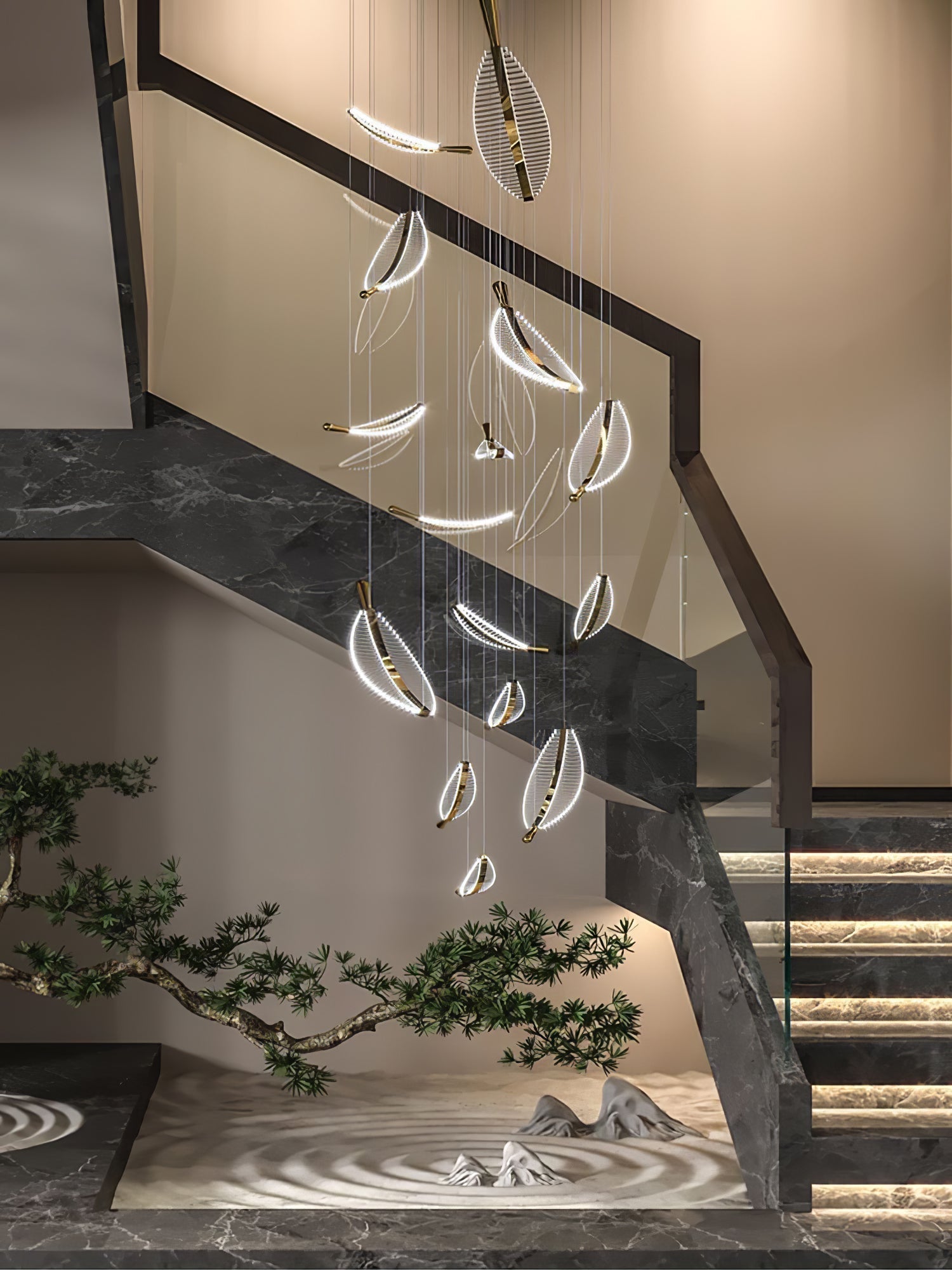 Lustra Chandelier Leaf Acrylic Gold Elegant Modern - Neutralighting