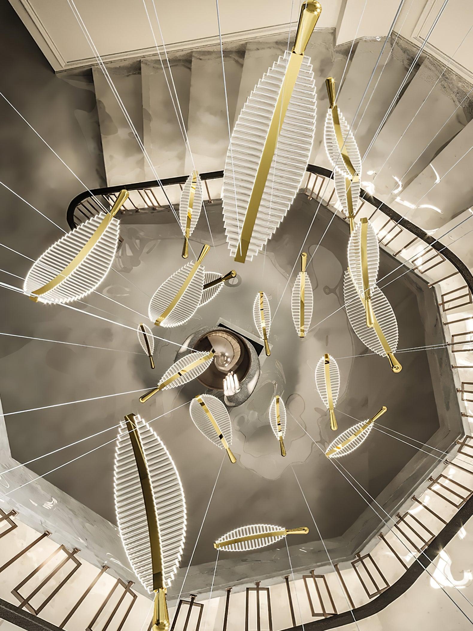 Lustra Chandelier Leaf Acrylic Gold Elegant Modern - Neutralighting