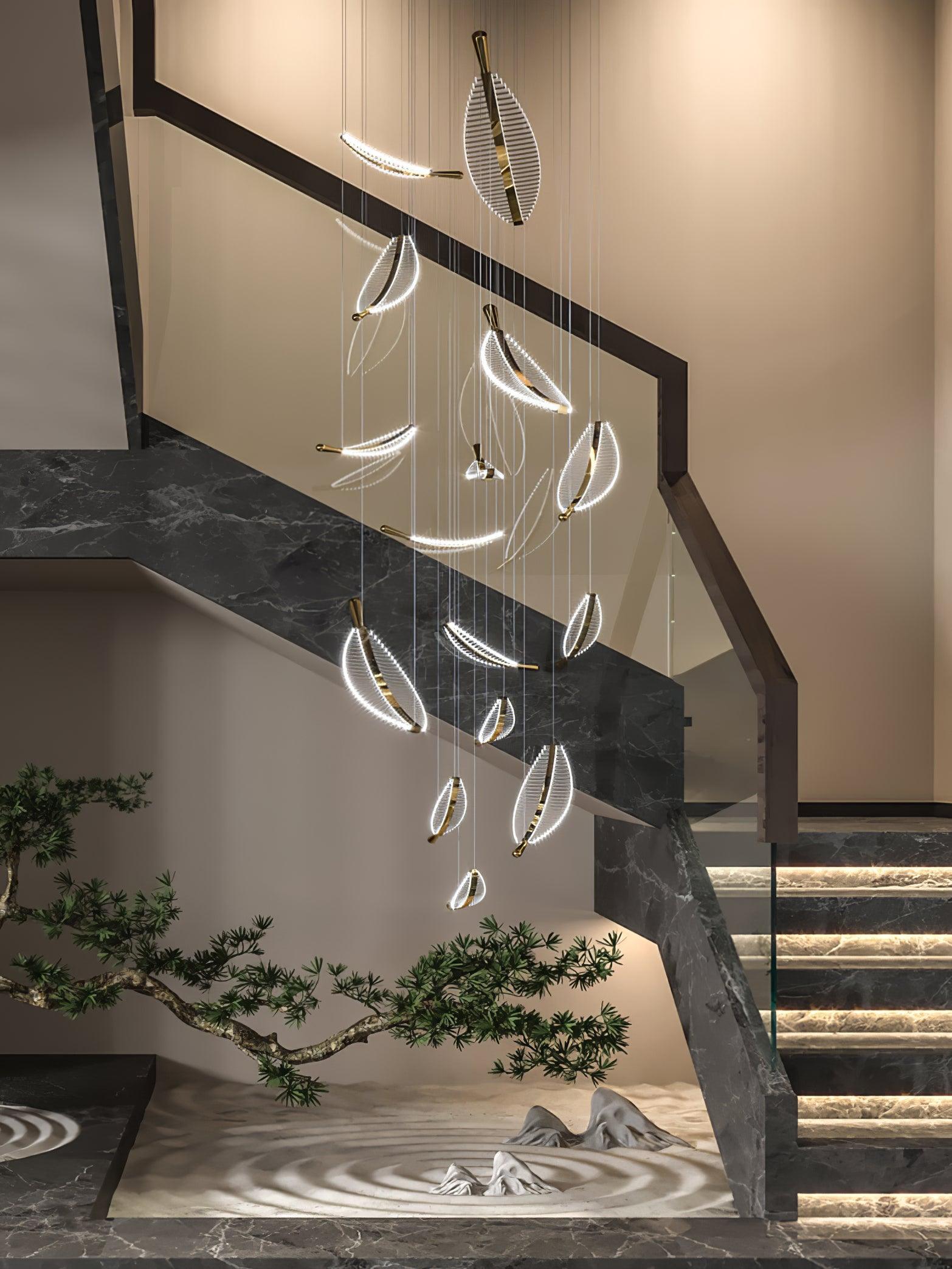 Lustra Chandelier Leaf Acrylic Gold Elegant Modern - Neutralighting