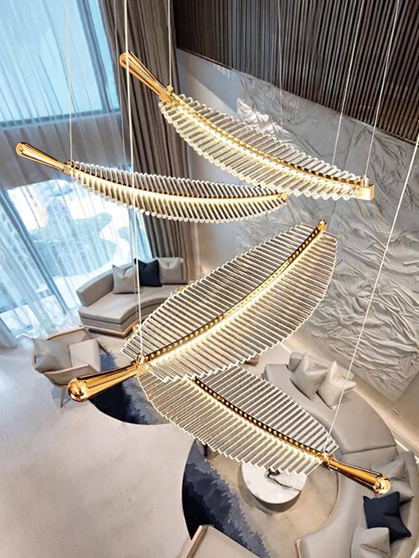 Lustra Chandelier Leaf Acrylic Gold Elegant Modern - Neutralighting