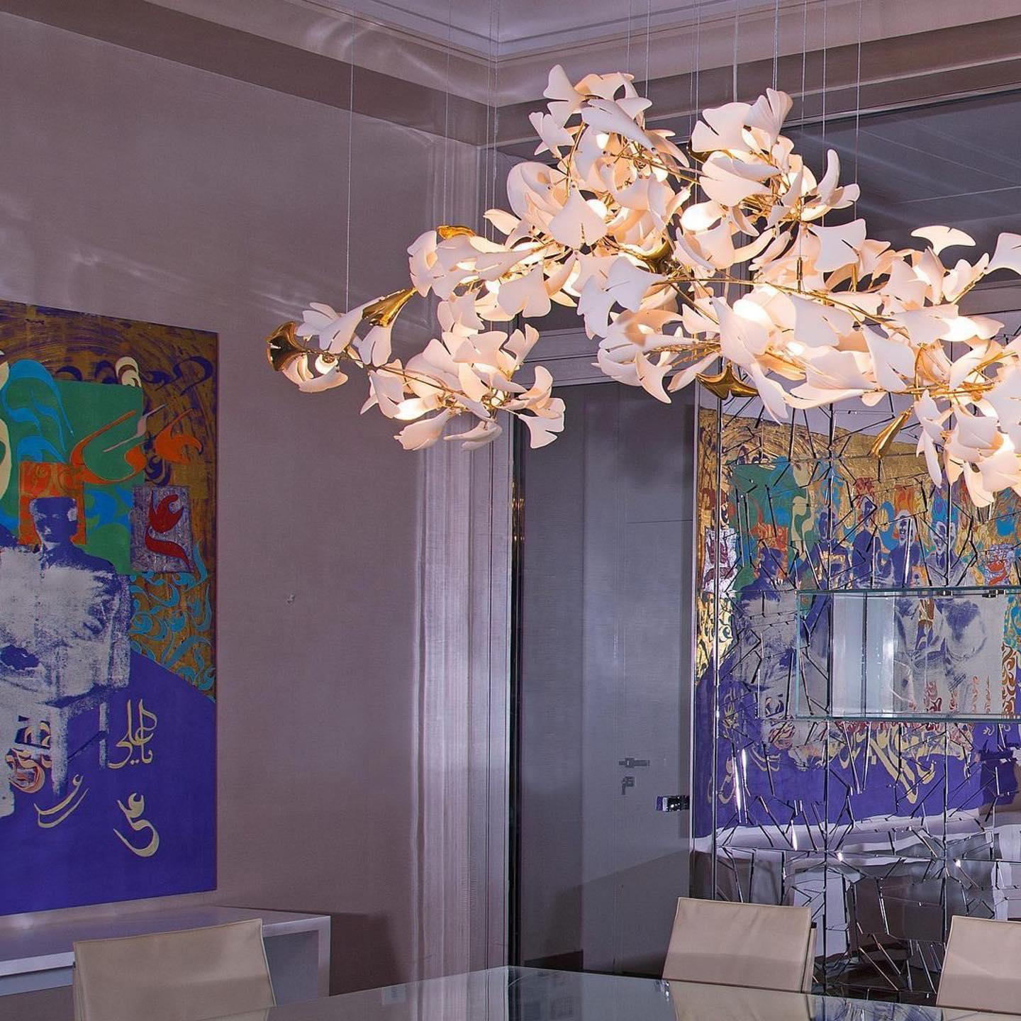 Olivia Chandelier en Céramique Feuilles de Ginkgo aux Courbes Organiques - Neutralighting