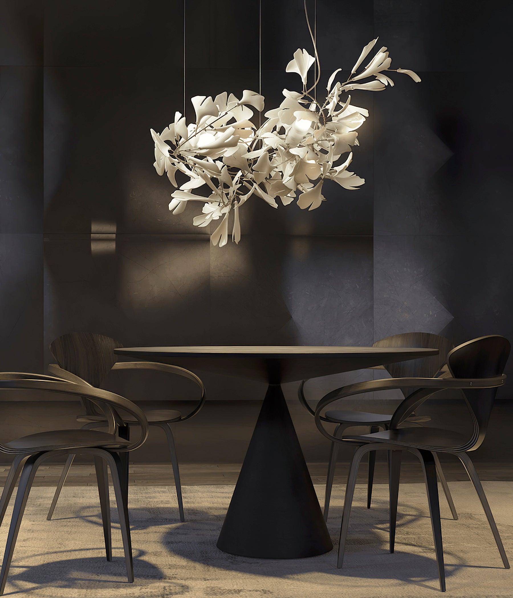 Olivia Chandelier en Céramique Feuilles de Ginkgo aux Courbes Organiques - Neutralighting