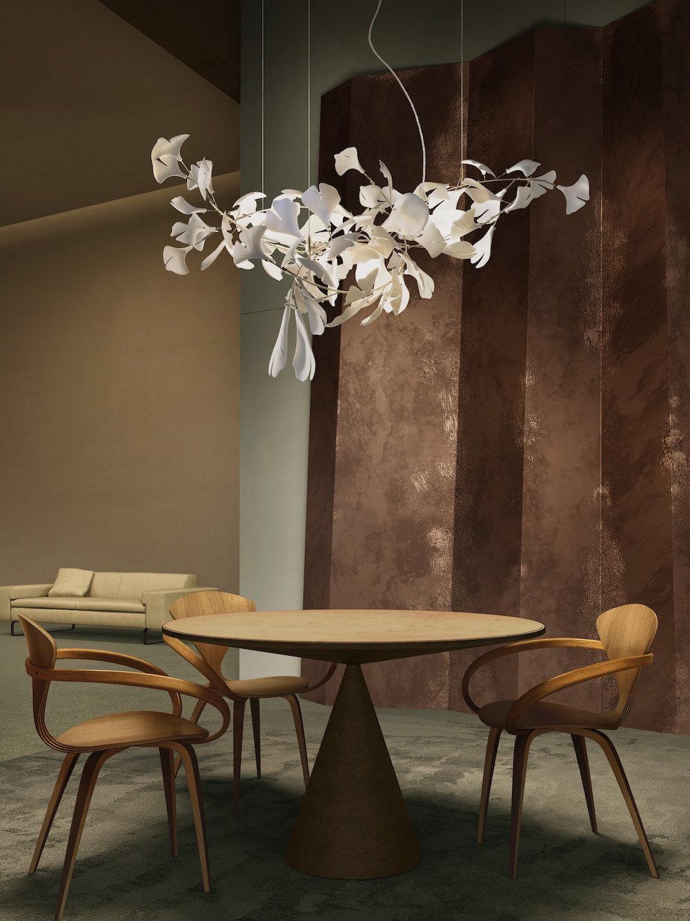 Olivia Chandelier en Céramique Feuilles de Ginkgo aux Courbes Organiques - Neutralighting
