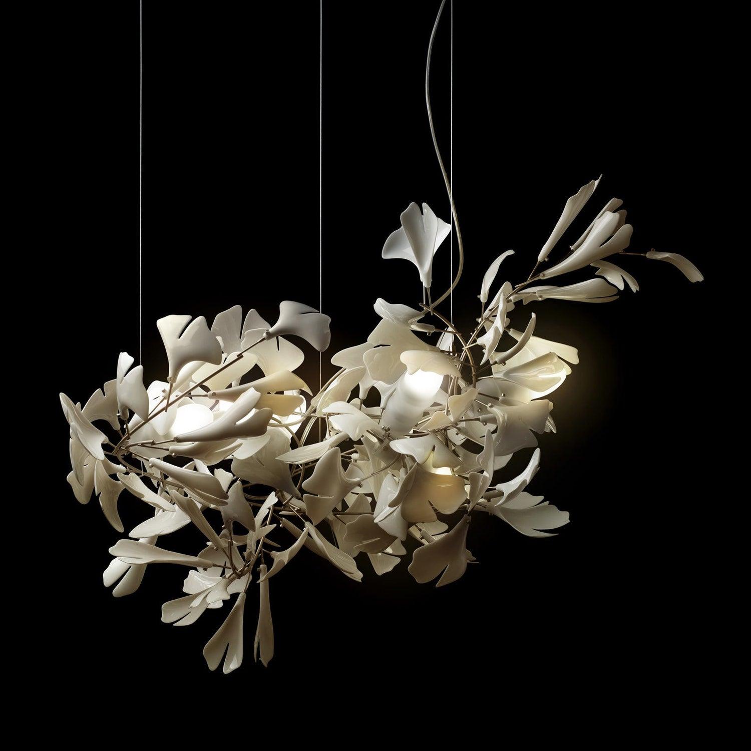 Olivia Chandelier en Céramique Feuilles de Ginkgo aux Courbes Organiques - Neutralighting