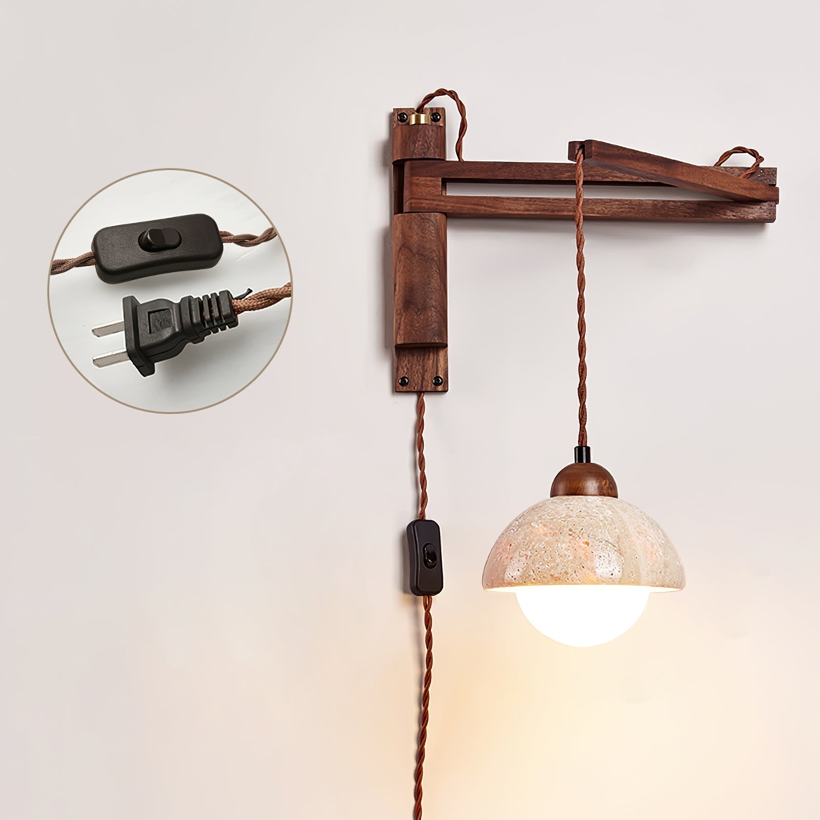 Fossil Travertine Swing Arm Wall Lamp Plug-in - Neutralighting
