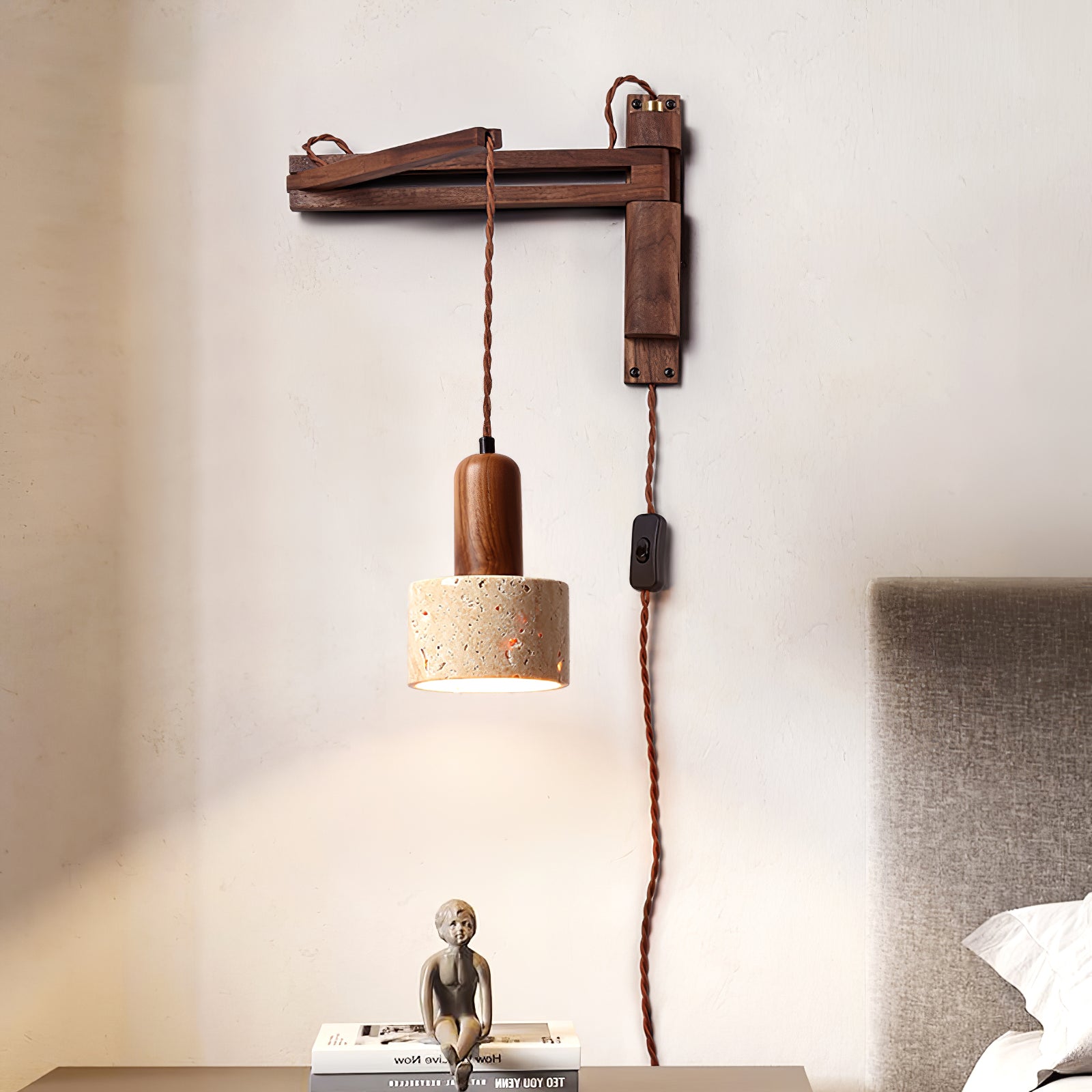 Fossil Travertine Swing Arm Wall Lamp Plug-in - Neutralighting