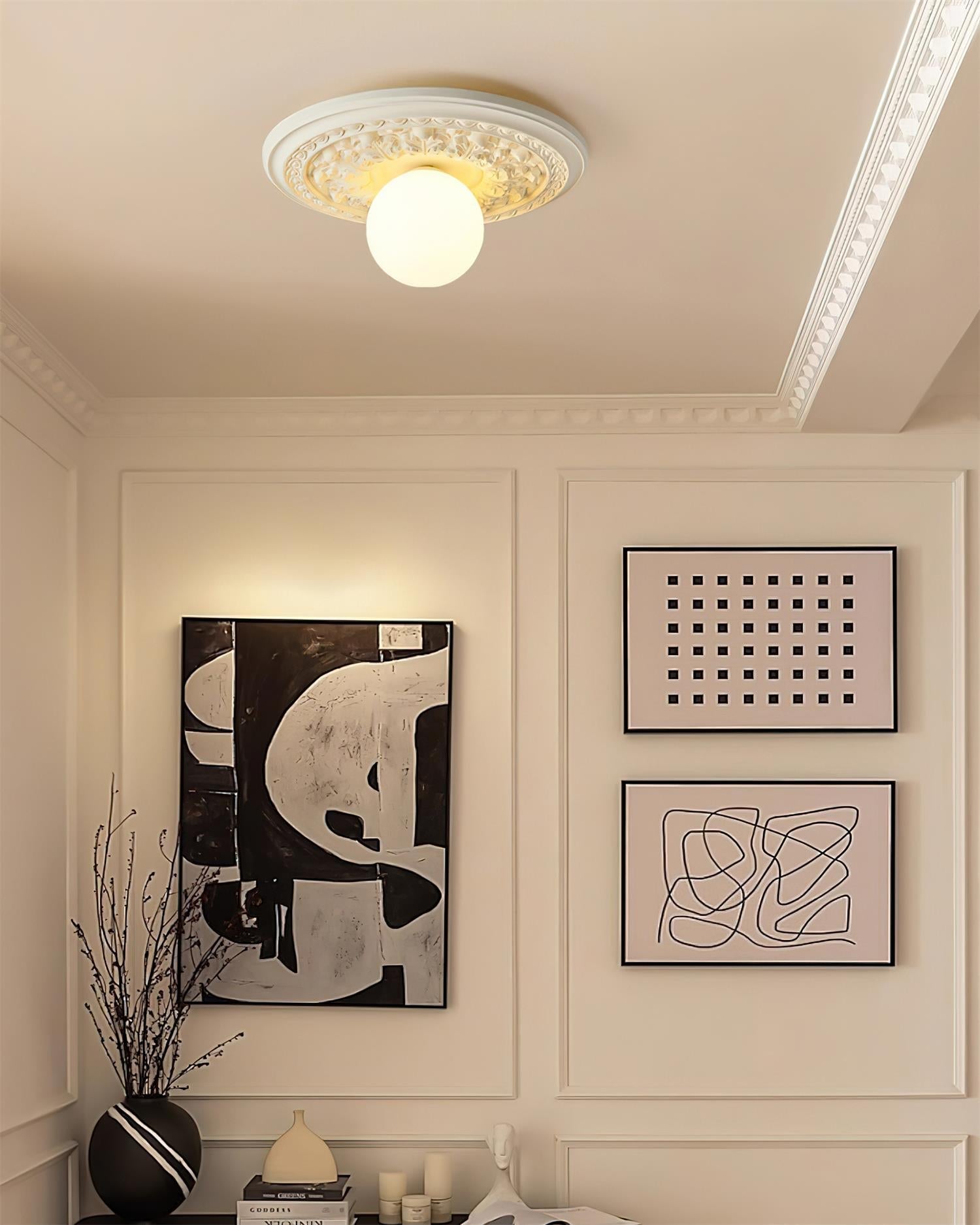 Ivorelle Vintage Carved Ceiling Light with Globe Shade - Letslighting